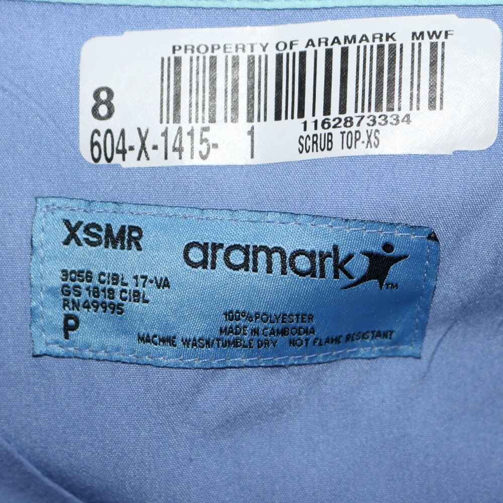 Aramark medical blue scrub top Ladies XS inner & outer pockets - Picture 6 of 7